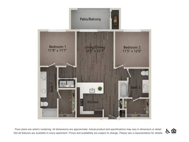 2 Bedroom 2 Bathroom 2A Floor Plan Image
