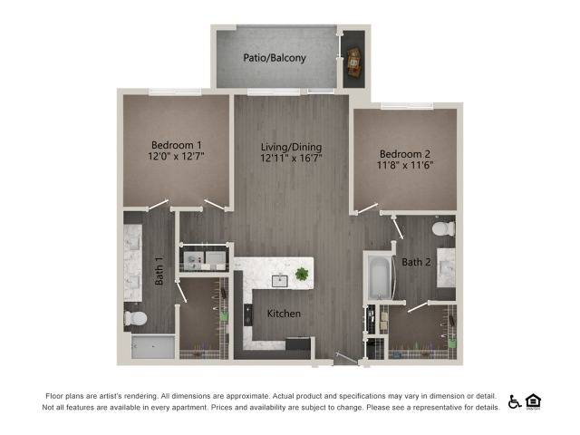 2 Bedroom 2 Bathroom 2V Floor Plan Image