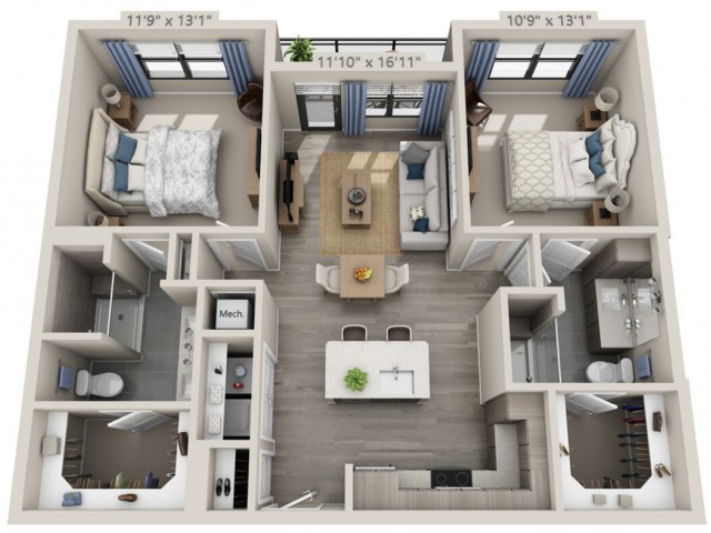 B1 | 2 bed 2 bath | from 1045 square feet
