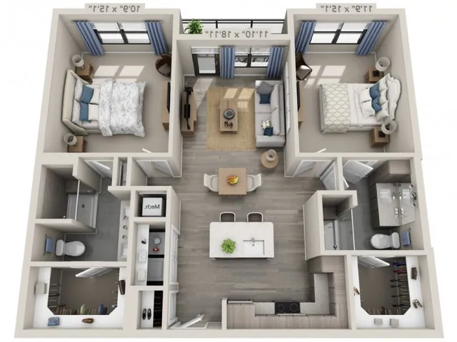 B1F | 2 bed 2 bath | from 1177 square feet