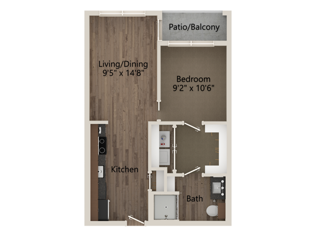 S1 1 Bedroom 1 Bathroom 526 sq ft