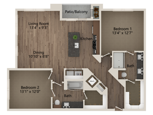 B2 2 Bedroom 2 Bathroom 1236 sq ft