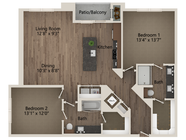 B2B 2 Bedroom 2 Bathroom 1276 sq ft
