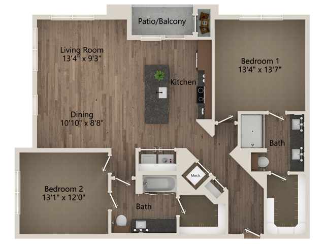B2C 2 Bedroom 2 Bathoom 1276 sq ft