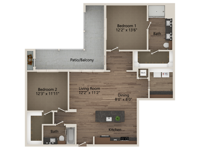 B4 2 Bedroom 2 Bathroom 1248 sq ft