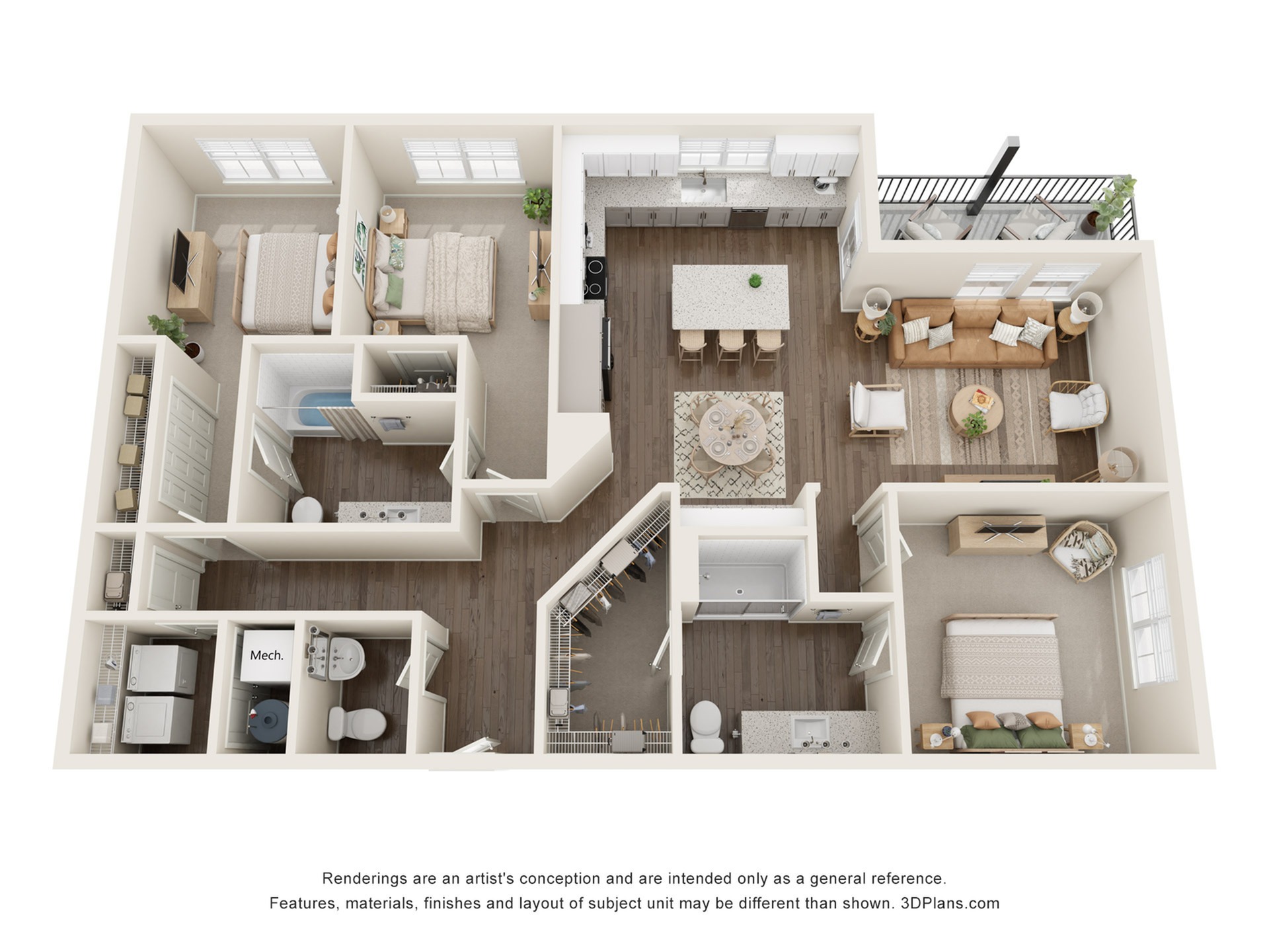 The Juliette | 3 Bed + 2.5 Bath Apartment | 1,538 SF