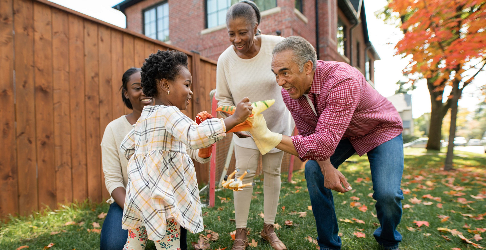 Family Playing in backyard