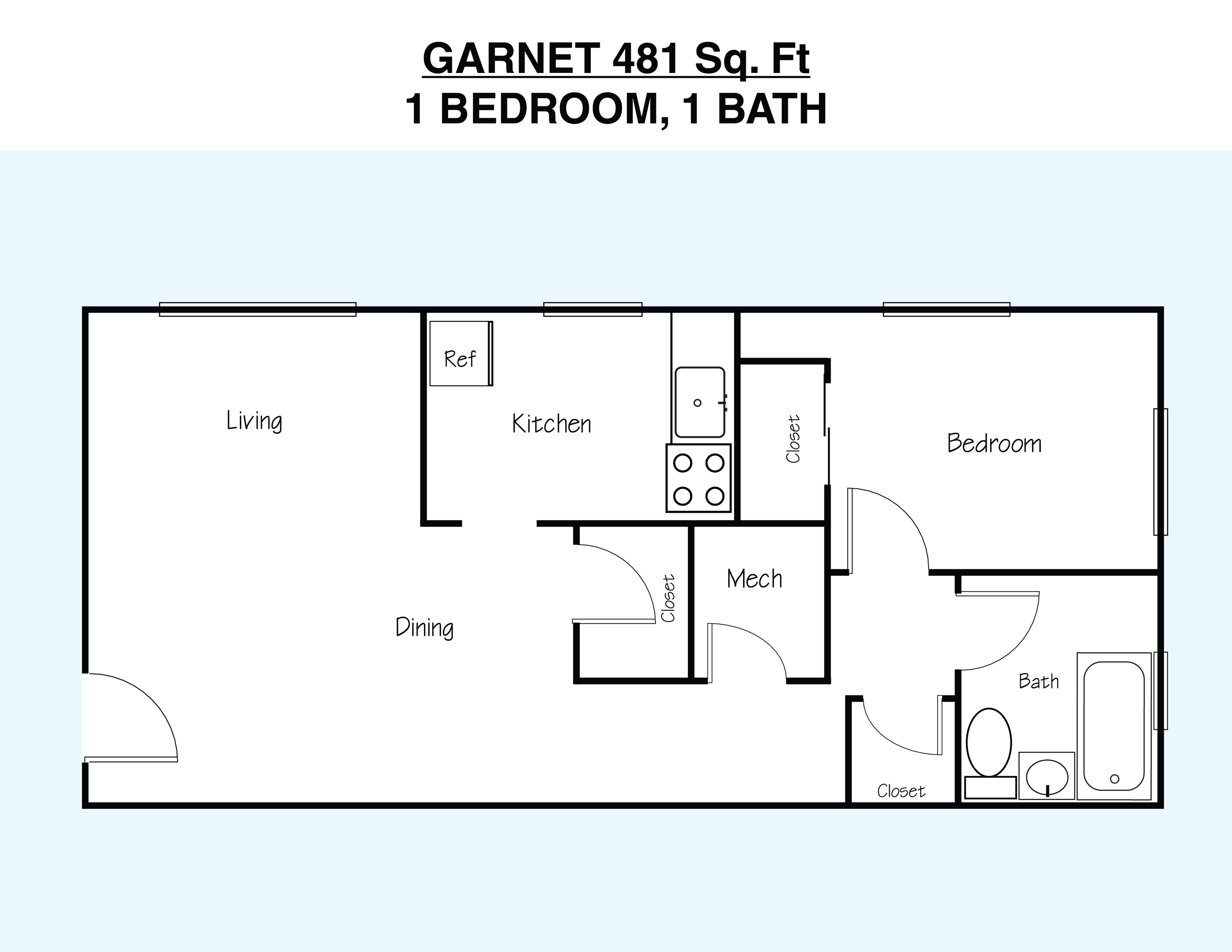 1BR/1BA Garnet