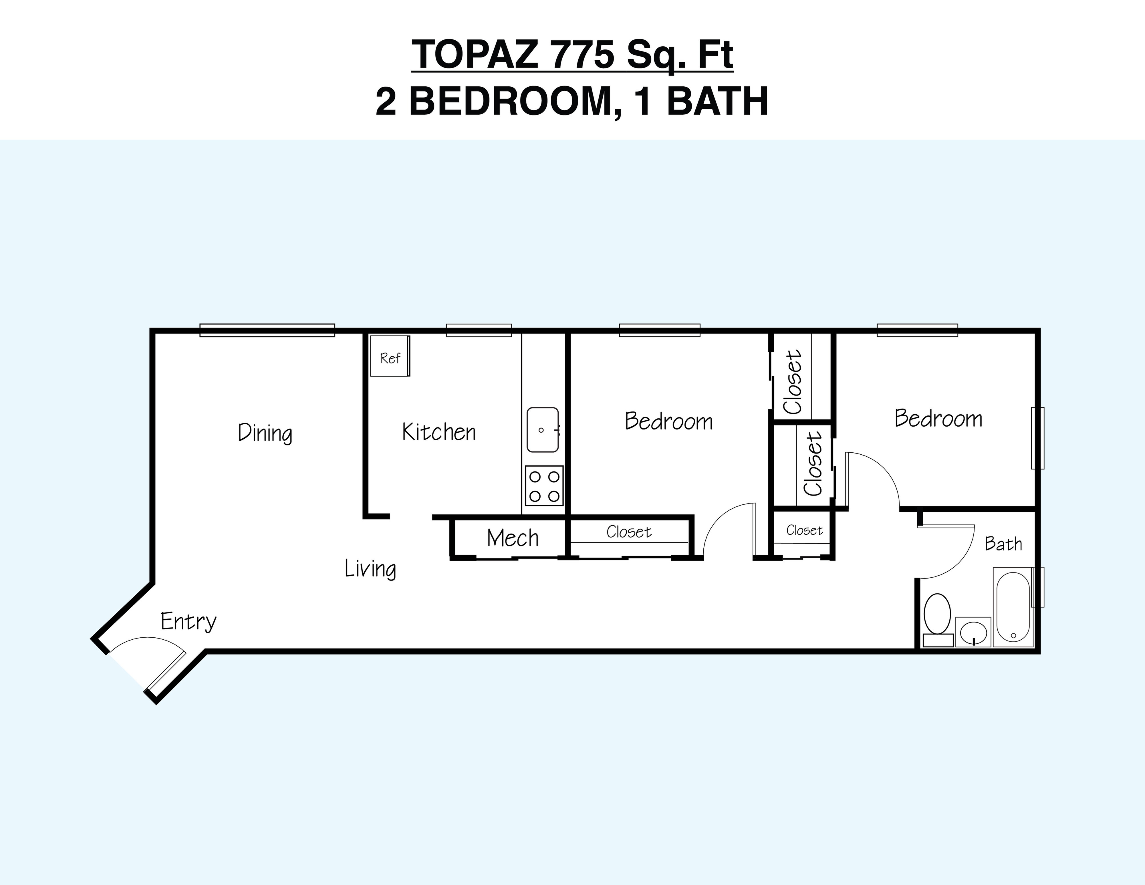 2BR/1BA Topaz