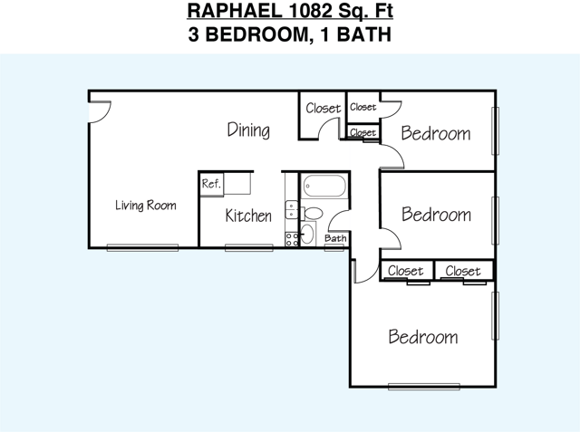 3 Bedrooms 1 Bathroom