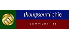 Elegant logo design showcasing Thompson Michie Communities with vibrant green, blue, and maroon colors accompanied by a golden emblem.
