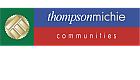 Elegant logo design with bold typography for Thompson Michie Communities, featuring a luxurious gold emblem.