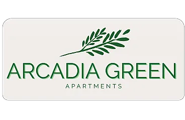 Arcadia Green Apartments logo featuring a stylish leaf design.