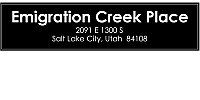 Emigration Creek Place sign with address 2091 E 1300 S, Salt Lake City, Utah 84108 in bold, elegant font.