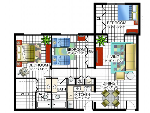 3 bed, 2 bath