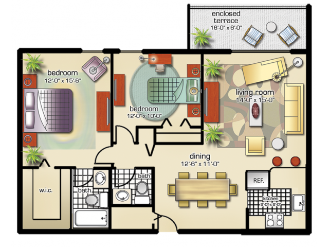 2 Bedrooms, 1.5 Baths