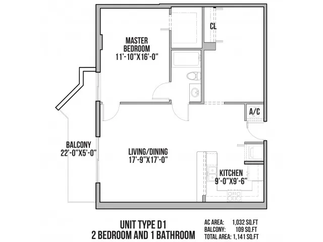 D1 | 2 Bedrooms, 1 Bath