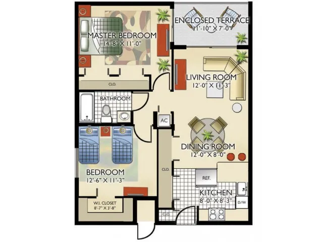 2 Bedroom, 1 Bath