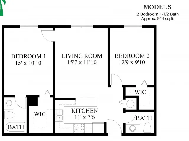 2 Bedroom, 1 1/2 Bath