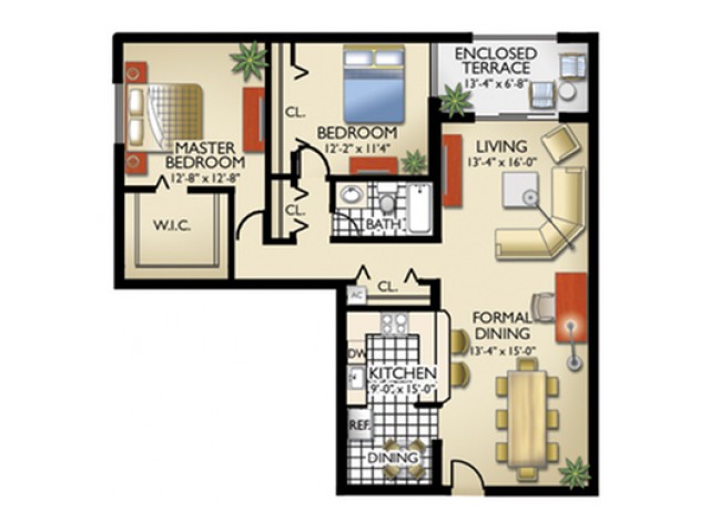 2 Bedroom, 1 Bath