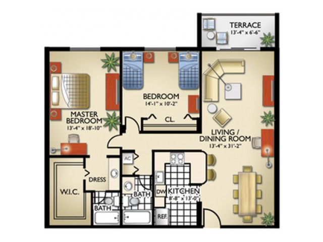 2 Bedroom, 2 Bath