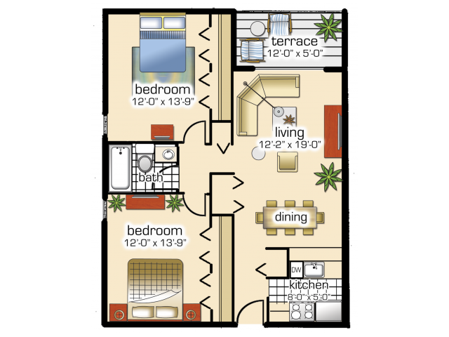 2 Bedroom, 1 Bath