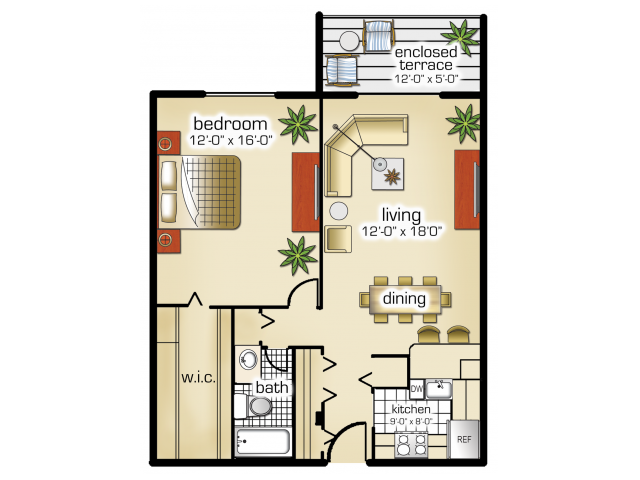 Model A | 1 Bedroom, 1 Bath