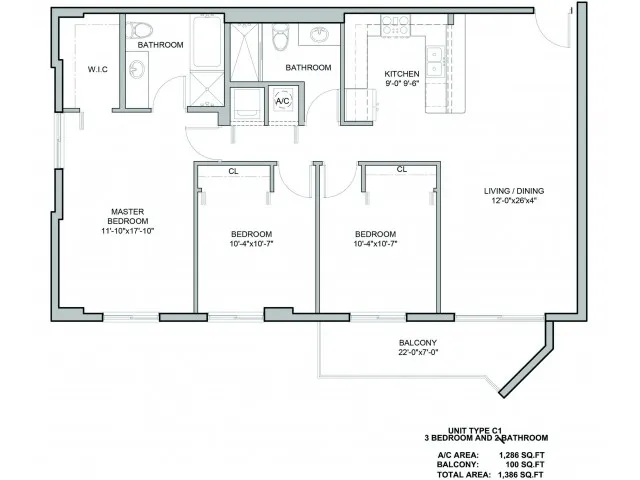 C1 | 3 Bedrooms, 2 Baths