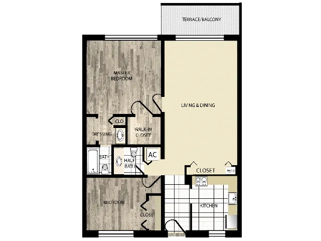 2 bedroom, 1.5 bath