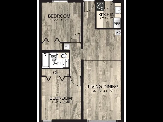 2 Bedroom, 1 Bathroom