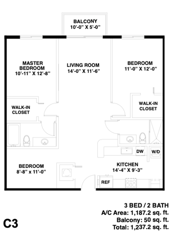 Model C3 | 3 Bedroom, 2 Bath
