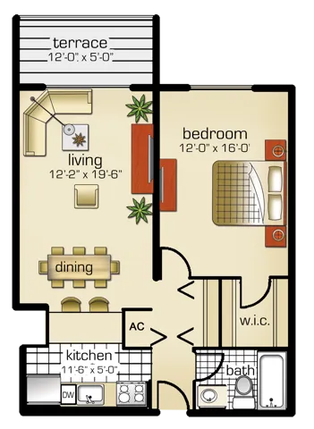 Model C | 1 Bedroom, 1 Bath
