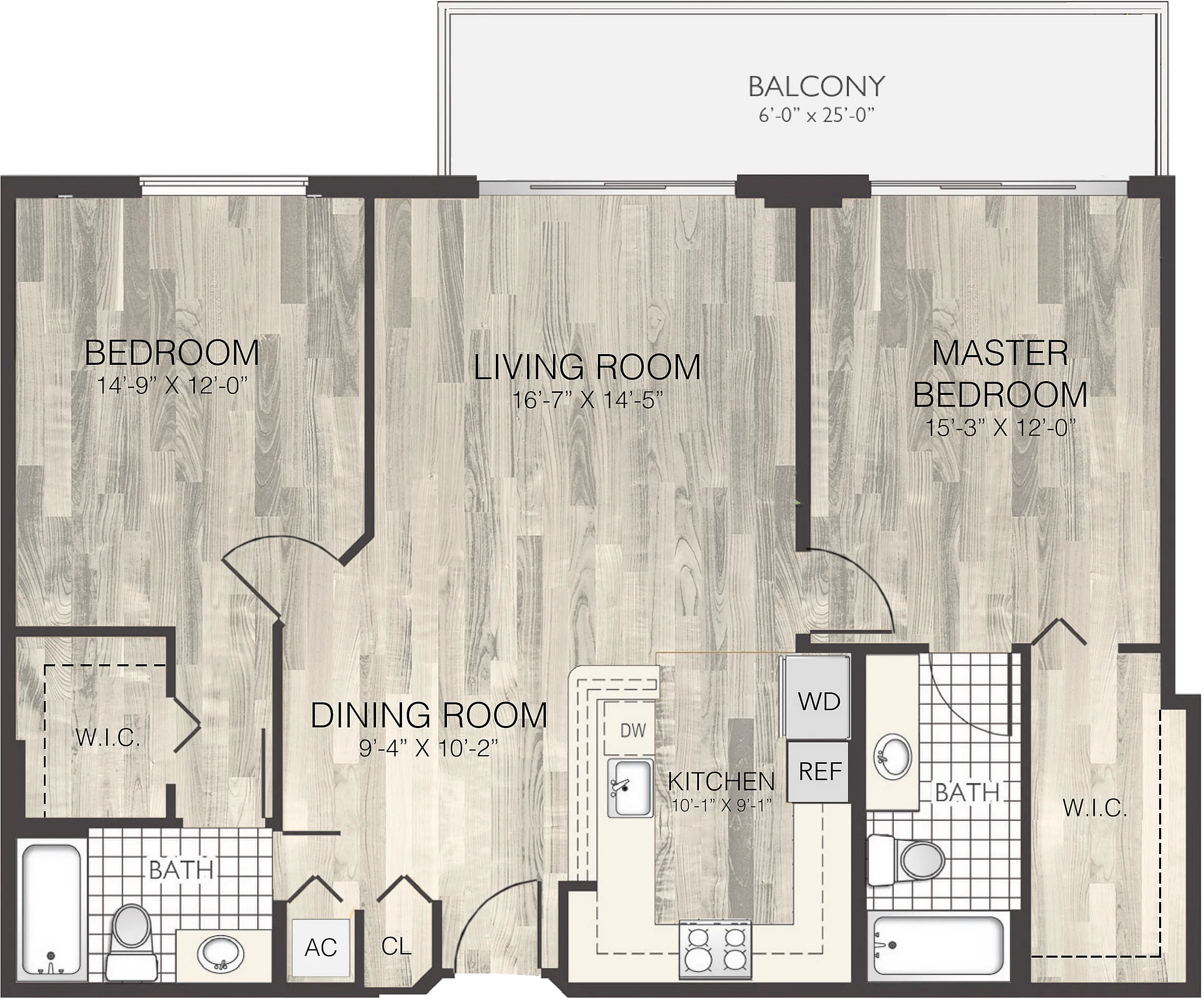 Modern floor plan featuring 3 bedrooms, a spacious living room, an open dining area, and a functional kitchen with adjacent laundry space. Includes a large balcony for outdoor relaxation.