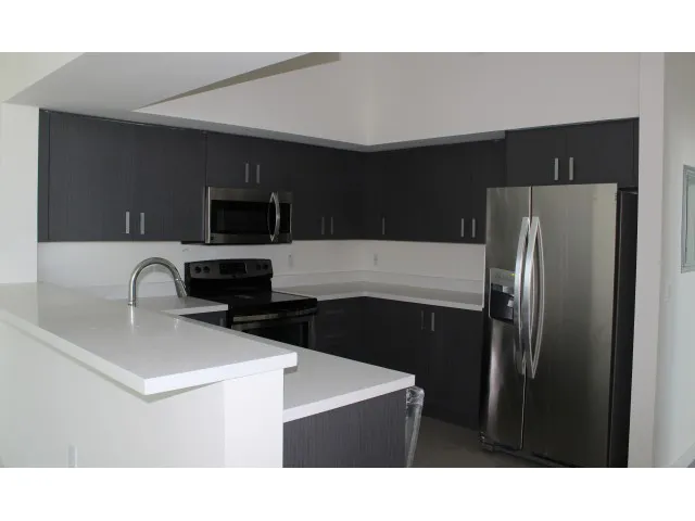 Quartz Countertops with Modern, White European-Style Cabinetry With Self-Closing Hinges
