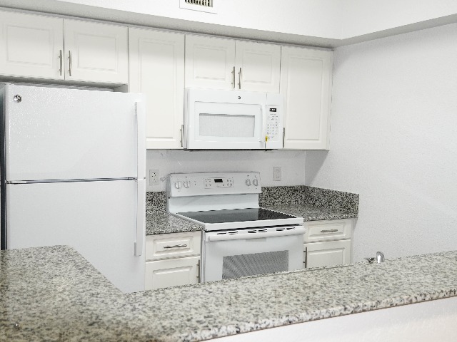 Granite Countertops with Modern, White Plywood Cabinetry with Self-Closing Hinges*