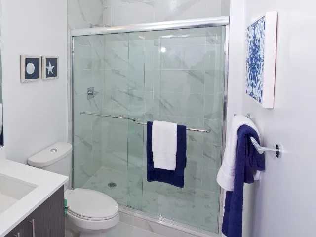 Large Master Baths with Oversized Tubs & Frameless Shower, Bath Enclosures and Marble Finishes