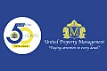 Celebrating 50 years, United Property Management logo featuring a blue and gold emblem with the slogan 'Paying attention to every detail'.