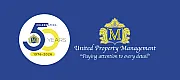 United Property Management's 50th anniversary emblem against a blue background, highlighting the slogan 'Paying attention to every detail.'