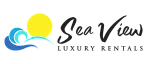 Inviting logo for Sea View Luxury Rentals featuring a vibrant sun and ocean waves, embodying the essence of coastal elegance.
