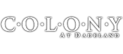 Elegant logo of Colony at Dadeland with bold lettering on a sophisticated black background.