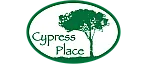 Elegant Cypress Place logo featuring a prominent green tree silhouette enclosed in an oval design.