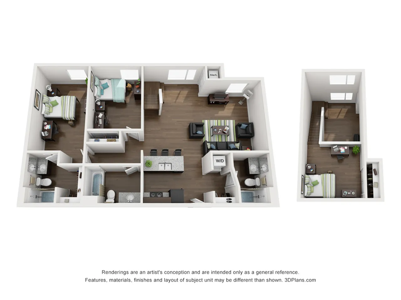 3 bedroom 3 bathroom Loft apartment floor plan 213 Elm Street Prime Place Stillwater