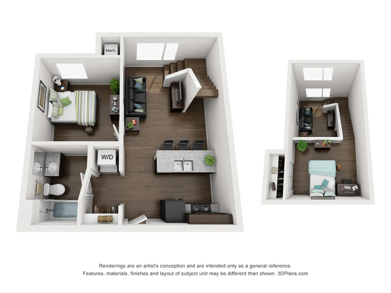 prime place lincoln, 2 bedroom lofted unit floorplan