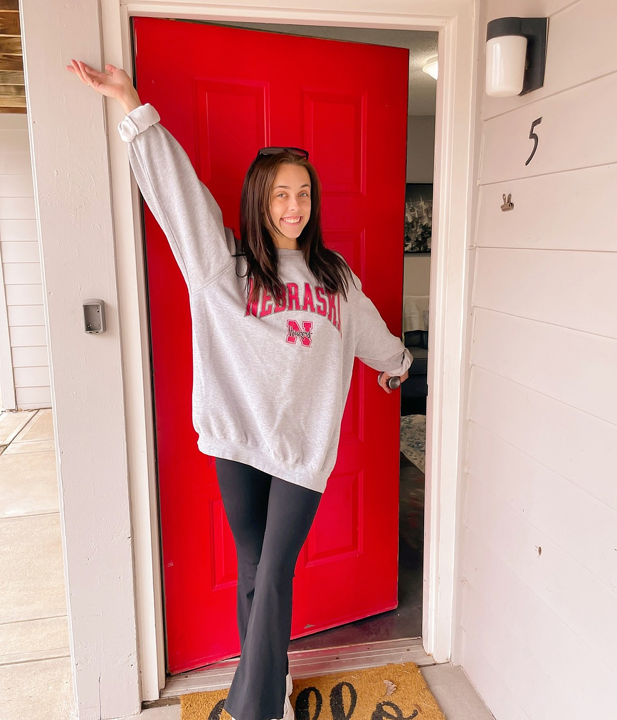 Riley at door