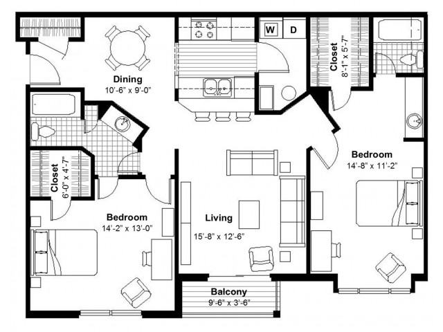 Two Bedroom Floor Plan  | Apartments Kansas City, MO | Union Hill Place
