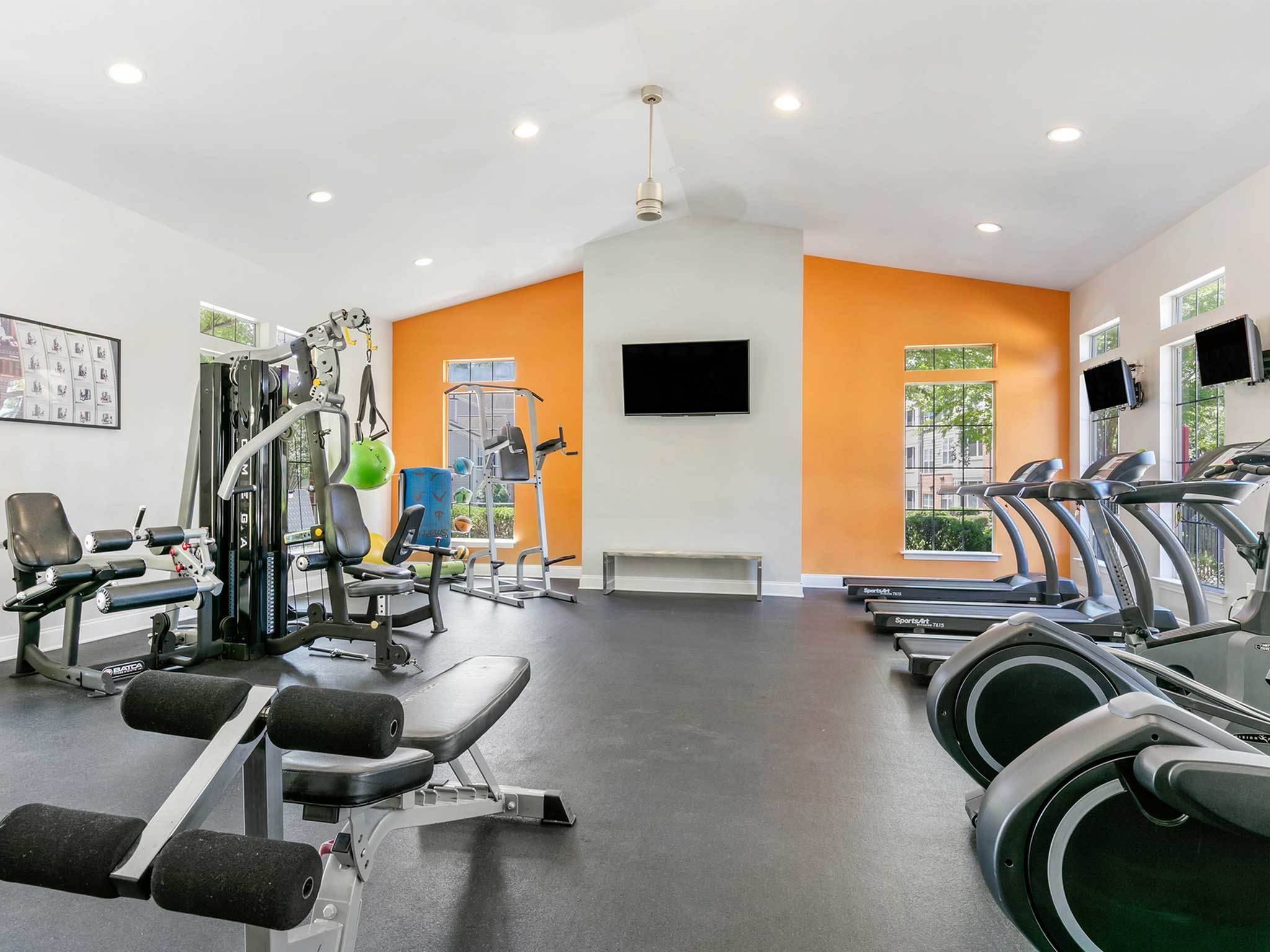 Fitness center with weight training and cardio equipment