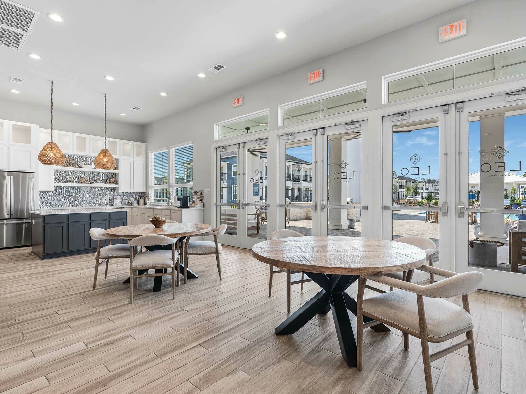 Clubhouse with kitchenette and ample seating area.