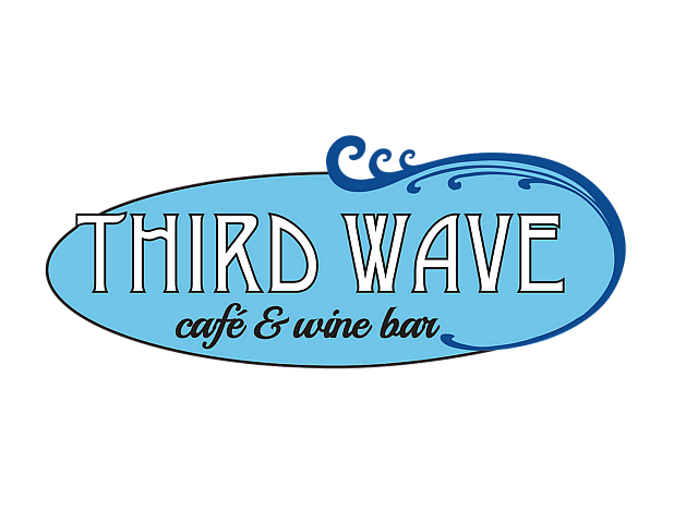 Vibrant logo of Third Wave Café & Wine Bar with elegant typography and ocean wave design.