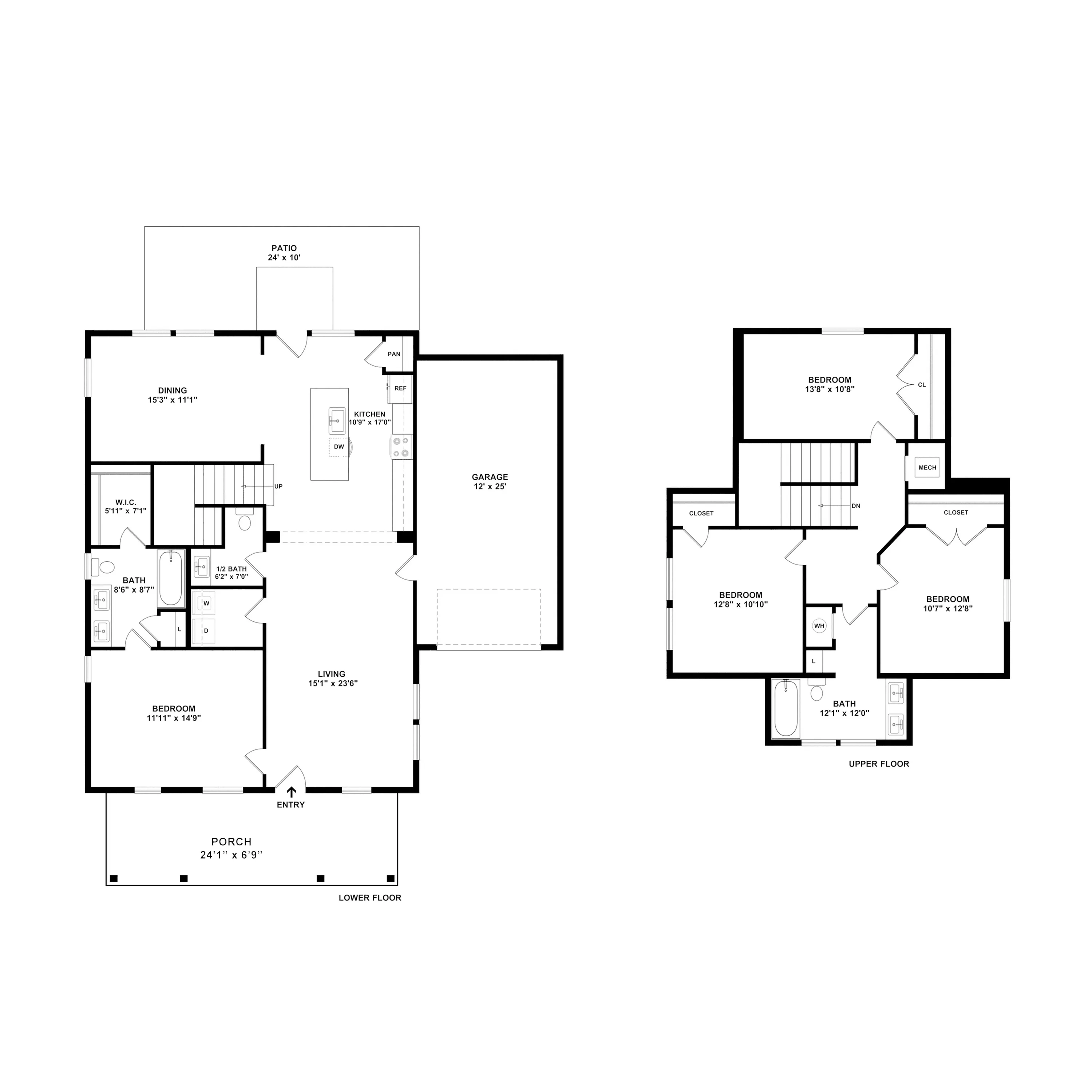 Spacious two-story floor plan highlighting 4 bedrooms, an open living area, modern kitchen, and garage, perfect for family living.