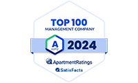 Award badge for Top 100 Management Company 2024 by ApartmentRatings and SatisFacts.